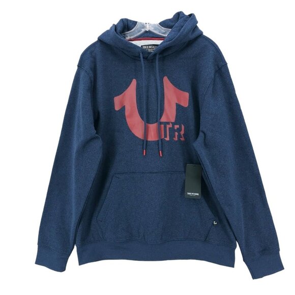 NWT TRUE RELIGION Hoodie Horseshoe Logo Pullover Navy Heather Red M L XL - Picture 1 of 7